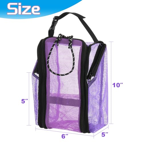 Cosmos Mesh Shower Caddy Toiletry Organizer Hanging Shower Tote Bag, Quick Dry Shower Organizer Portable Bath Bag with Durable Zippers & Side Pockets for Travel Gym Swimming Beach & Camp (Purple) - color: Purple