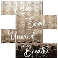 Huwena 4 Pcs Brown Bathroom Wall Decorations Modern Gradient Wood Wall Art Beige Bathroom Sign Relax Soak Unwind Breathe Geometric Golden Cubic Lines Hanging Sign for Home Living Room Toilet