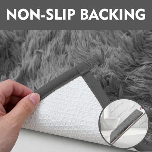 RUN HELIX Shaggy Bathroom Rugs Sets 3Piece Bath Mat for Bathrom Non-Slip Bathrom Mats Water Absorbent Bath Rug Floor Mats Soft Washable Shower Rug with U-Shaped Contour Rug Toilet Lid Cover Grey - color: Grey
