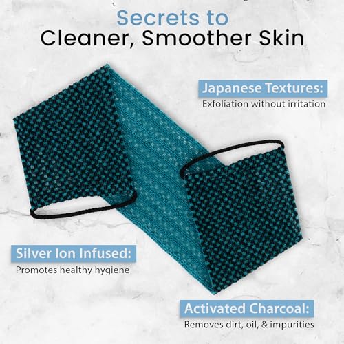 Japanese Exfoliating Washcloth for Back & Body - Charcoal & Silver Ion Exfoliating Towel with Handles - Two-Sided Gentle Exfoliation & Deep Cleansing Soft Body Wash Cloths for Shower - Green - color: Charcoal Green, size: 1 Count (Pack of 1)