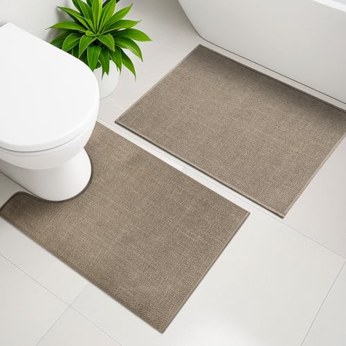 YIHOUSE Bathroom Rug Sets 2 Piece, Bathroom Mat Quick Dry, Thin Bath Rug Set,Absorbent Bath Mat for Bath Room Non Slip Washable for Toilet and Floor 17.5"x24"U+17"x24" - color: Brown, size: 2 Piece (17.5"x24"U + 17"x24")