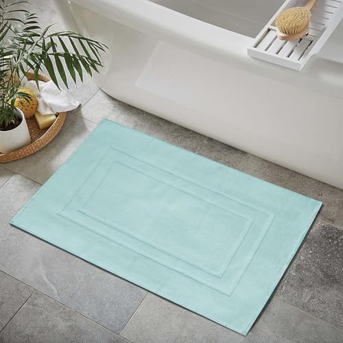 Feather & Stitch 2 Piece Towel Like Bath Mats (30x21 Inch) 100% Cotton Terry Bath Mats, Bathroom Shower Floor Mats [NOT A Bathroom Rug], Soft Absorbent Washable Mats - Sea Foam - color: Sea Foam