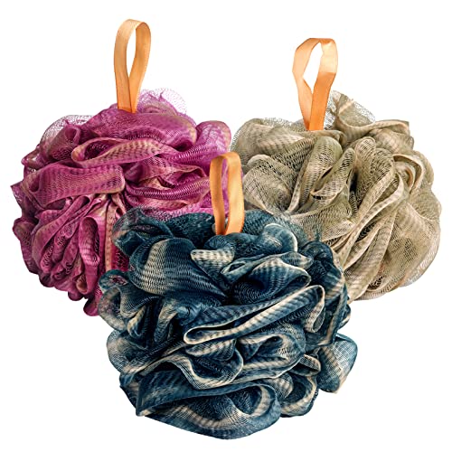Fishent Bath Sponge Shower Loofahs 60g, 3 Pack Soft Net Body Scrubber, Durable Mesh Shower Pouf Bath Loofah Sponge Body Wash Puff for Women and Men - style: 60g-Purple-Green-Blue