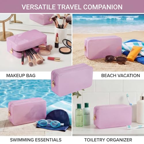 RSRSLEII Stardust Twinkle Jelly Travel Makeup & Toiletry Bag, Waterproof PVC Cosmetic Bag/Case for Women，Zipper SPF Beach Bag for Sunscreen Skincare and Daily Essentials (05Pink-Large) - color: 05Pink-Large
