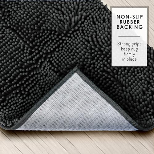 Hearth & Harbor Bathroom Rugs, Chenille Bath Mat - Machine Washable Bath Mats for Bathroom Non-Slip Backing Rubber, Quick Dry Bathroom Mat - color: Black, style: 20 x 32