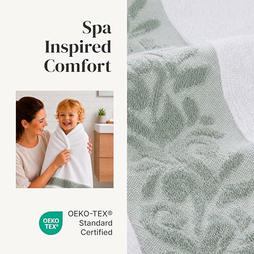 Modern Threads 600 GSM 6-Piece Towel Set with Filgree Jacquard Border Sage - color: Green, style: Jacquard Border