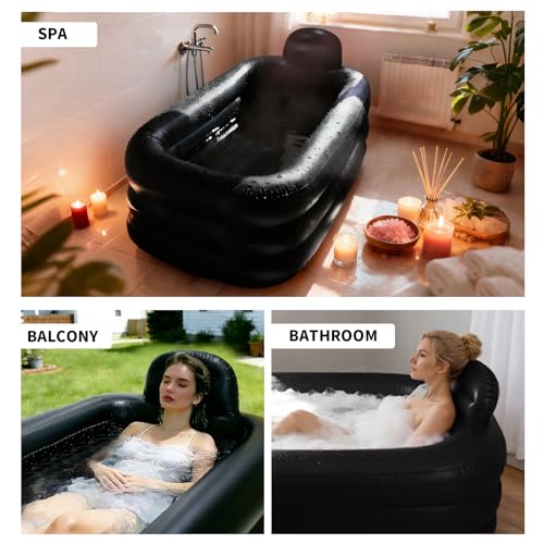 Portable Bathtub for Adults - Ice Bath & Hot Tub for Athletes Recovery, Home SPA - Large Inflatable Bathtub 62.2x37.4x17.72in, Includes Pump, Easy Inflate & Drain - color: dark grey
