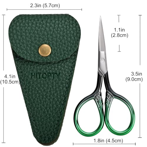 Small Sharp Scissors for Women Men Eyebrow Hair Beauty Grooming | All Purpose Tiny Travel Kit, for Beard, Moustache, Eyelash, Sewing, Embroidery, Detail Thread Paper Cutting with PU Cover - color: Dark Green