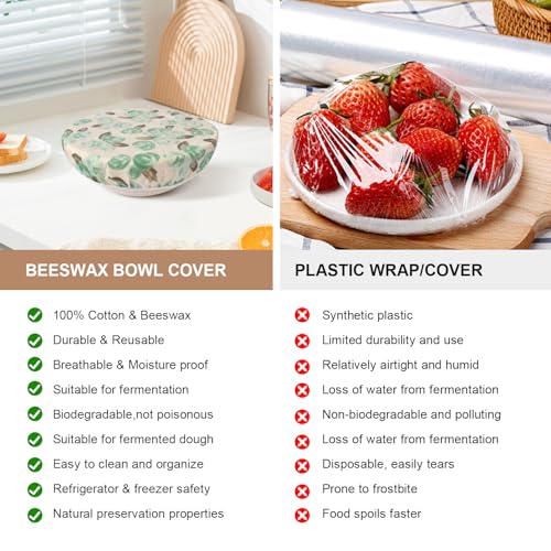 Reusable Bowl Covers for Bread Proofing - Beeswax Bowl Covers Reusable 3 Set, Cotton Blend Stretch Design, Fits 4-13 Inch Bowls, Shower Caps for Sourdough Bread, Dough Proofing & Food Storage（Roses） - color: Roses