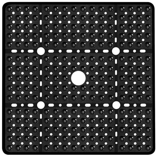Large Square Shower Mat 27 x 27 Inch Black, Non Slip Shower Bathtub Mats for Inside Shower With Big Suction Cups Drain Holes, Anti Slip Bathroom Floor Shower Stall Mats, Easy Clean, BPA-Free - color: Black