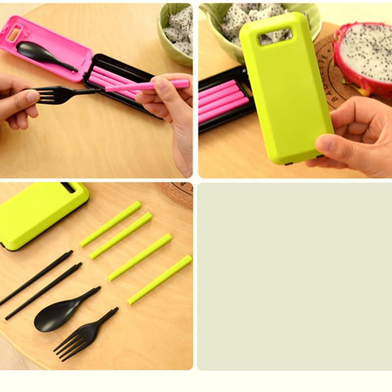 Unomor Portable Folding Tableware Set with Case 3-Piece Plastic Cutlery Set with Chopsticks Fork and Spoon Lightweight Travel Cutlery for Camping Outdoor Dining Lunch 4.72 X 2.36 X 0.90 in