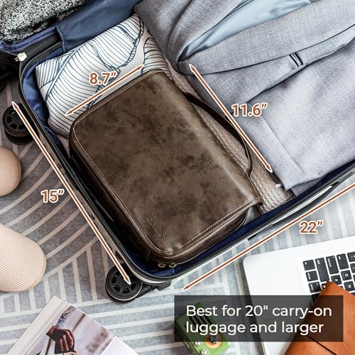 Elviros Hanging Toiletry Bag Removable Travel Bag PU leather Makeup Cosmetic Organizer Kit, Coffee - color: Coffee, size: 1 Pack