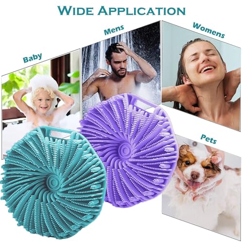 Silicone Body Scrubber for Shower, Shower Body Brush for Effective Showering Exfoliation and Gentle Massage Back Scrubber with Soft Bristles, Loofah Alternative for Sensitive Skin, Gift for Family - color: Blue and Purple