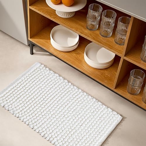 Cotton Polyester Popcorn Bath Rug 17"x24" White – 100% Cotton Bath Mat, Anti Skid, Soft & Absorbent Bathroom Rug for Shower, Tub & Entryway - color: Snow White, size: 1'5" x 2' (Rectangular)