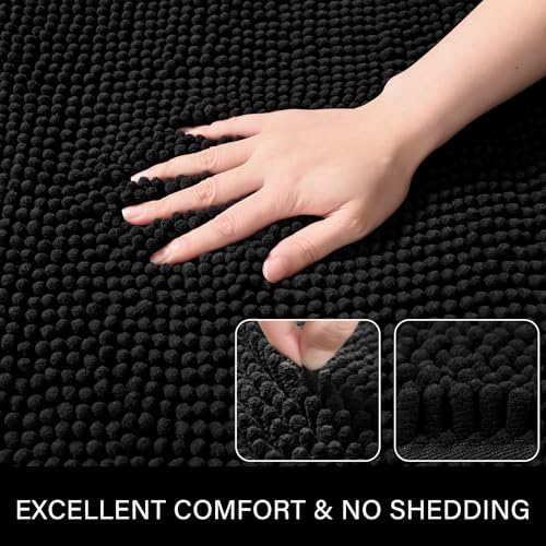 LOCHAS Luxury Bathroom Rug Shaggy Bath Mat 24 x 44 Inch, Washable Non Slip Bath Rugs for Bathroom Shower, Soft Plush Chenille Absorbent Carpets Mats, Black - color: Black, size: 2' X 3'8" (24''x44'')