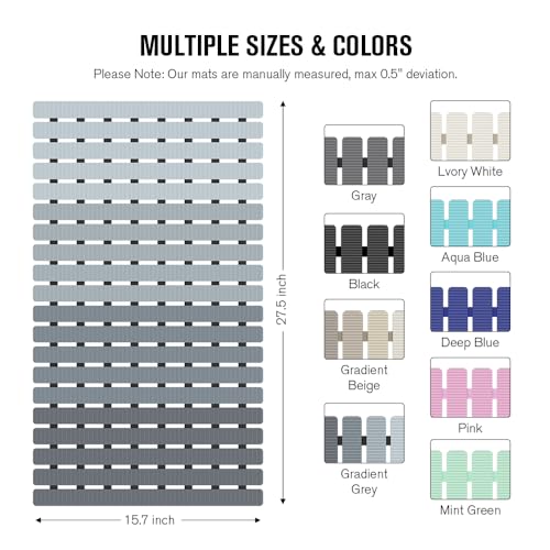MBOSS Bath Tub Shower Mat Non Slip Bathtub Mats for Bathroom Shower Floor Mat Bath Mats for Shower Tub Anti Slip Shower Mat with Drain Hole and Large Suction Cups (Gradient Grey, 27.5 X 15.7 Inch) - color: 4-color Gradient Grey, size: 27.5" x 15.7" (Recta
