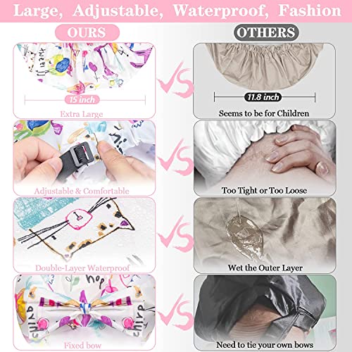 2 PCS Extra Large & Adjustable Shower Caps, Bow Knot Hair Cap | Reusable & Double Layer Bathing Cap for Women, Waterproof Outer & EVA Lining, for Shower, Spa, Makeup, for All Hair Lengths - color: 2-Light-2PS