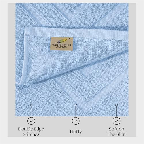 Feather & Stitch 2 Piece Towel Like Bath Mats (30x21 Inch) 100% Cotton Terry Bath Mats, Bathroom Shower Floor Mats [NOT A Bathroom Rug], Soft Absorbent Washable Mats - Sky Blue - color: Sky Blue