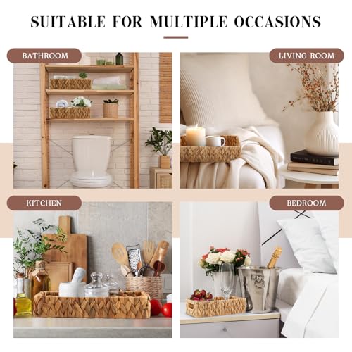 2 Pcs Toilet Paper Basket for Back of Toilet Wicker Water Hyacinth Basket Topper and Vanity Tray Set with Built-in Handles for Paper Hand Towel, Bathroom, Home, Spa(Light Brown) - color: Light Brown
