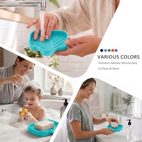 MicoYang Silicone Soap Dish with Drain Spout, Self-Draining Sink Organizer Tray for Bathroom and Kitchen, Sponges, Dispensers and Soap Holder, Non-Slip and Dishwasher Safe, Mint (Compact, 4.9"×3.2") - color: Mint, size: S(4.9"×3.2")