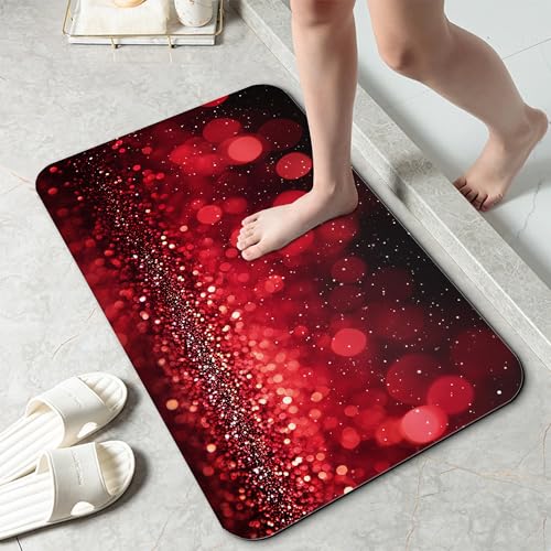 Rose Gold Glitter Bathroom Rug 29.5"x17", Super Absorbent Fast Drying Bath Mat with Non-Slip Rubber Backing, Thin Low-Profile Easy-Clean Bathroom Floor Mat for Shower or Tub - color: Rose Gold Glitter