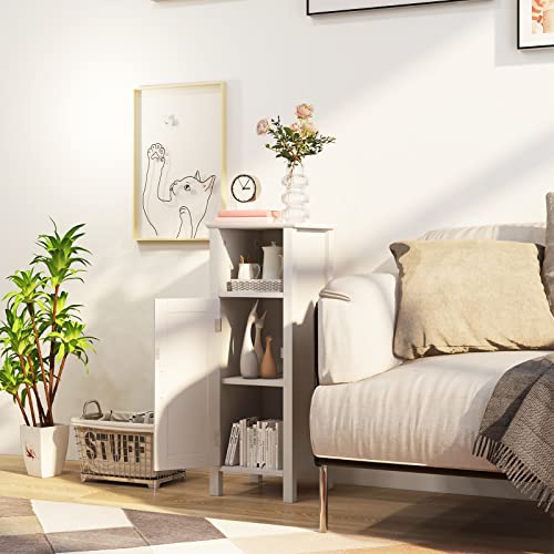 Tangkula Bathroom Floor Cabinet, Multifunctional Storage Cabinet, Anti-Tipping Device, 3-Height Adjustable Shelf, Wooden Freestanding Side Cabinet for Bathroom Home Office, 12 x 12 x 31.5 Inch - color: White