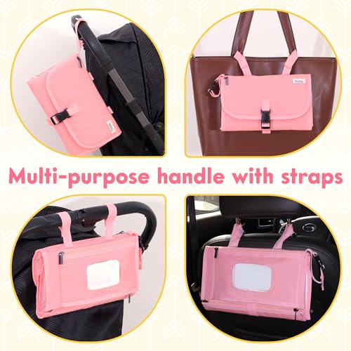 Kopi Baby Portable Diaper Changing Pad - Baby Diaper Changer Travel Bag with Wipes Pocket, Smart Design Portable Changing Mat, Infant Travel Station Kit, Gift for Newborn Girl & Boy - Pink, Classic - color: Pink, size: Classic