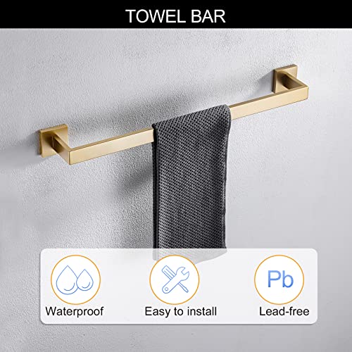 Brushed Gold Towel Bar Set Bathroom Hardware Set, 5 Pieces Gold Bathroom Accessories Set Stainless Steel Wall Mounted Towel Holder for Bathroom 23.6in - color: Brushed Gold
