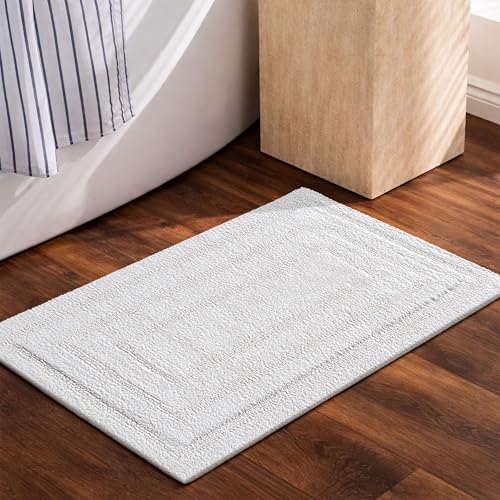 Bedding Craft Cotton Bath Mat Rug 21x34, Reversible Bathroom Rug, Water Absorbent, Machine Washable, Soft Cloth Bathmat for Outside Bathtub, Off White - color: Ivory, size: 1'9" x 2'10" (Rectangular)