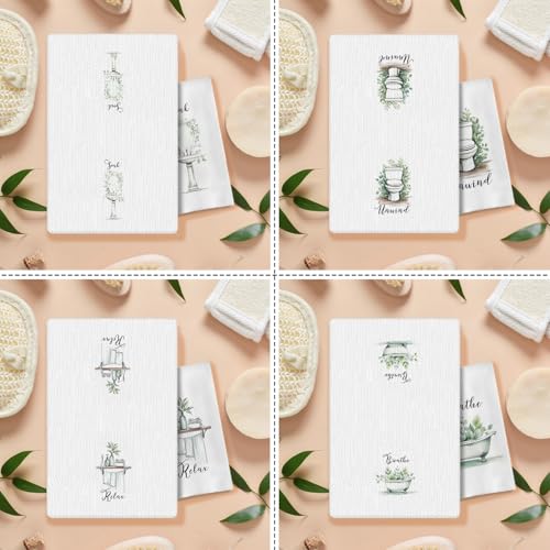 Boho Botanical Bathroom Hand Towels Set of 4, Relax Breathe Soak Unwind Decorative Hand Towels for Gym Yoga Spa Bathroom Decor, 16x24 Inches - color: E