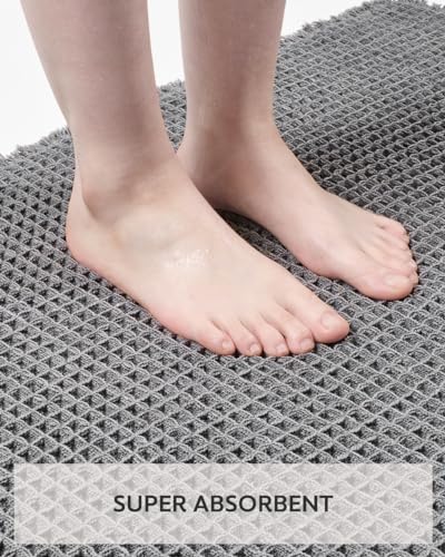 tchdio Waffle Bath Mat Rug, Super Absorbent Non Slip Bath Mats for Bathroom Mat Ultra Soft Bathmat Machine Washable Bathroom Rugs with Tassels, Bath Rugs Beside Tub, 24" x 36" - color: Dark Grey, size: 24" x 36"