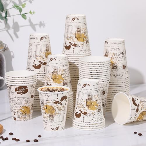 SIUQ Coffee Cups 12 oz 240 Pack, Leak-Proof Disposable Paper Cups with Retro Design, for Hot/Cold Beverages, Ideal for Party, Business, Travel, Picnic, Offices and Cafes - color: 240pack-12oz-brown