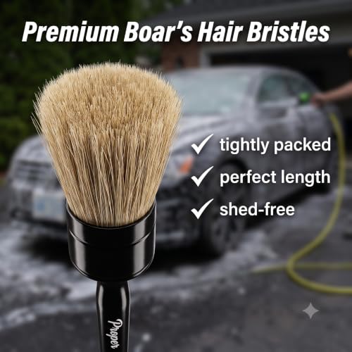 Car Detailing Brush Set, 3 Pack Interior and Exterior Detail Brushes, with Soft Boars Hair Bristles for Auto Interior & Exterior - for Cleaning Leather Seats, Air Vents, Wheels & Emblems