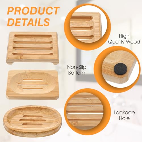 12 Pcs Bamboo Soap Dish Bulk, Self-Draining Non-Slip Bamboo Soap Trays Bulk, Wooden Soaps Holder Tray, Shampoo Bar Holder for Bathroom, Kitchen (3 Sizes)