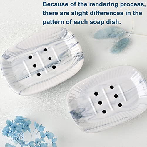Ceramic Soap Dish, Self-draining Soap Holder, Double Layer Bar Soap Holder Marble Blue, Draining Soap Dishes for Bathroom Shower Kitchen, Easy to Clean, Keep Soap Dry, ANTIS'S HOME - color: Marble Blue