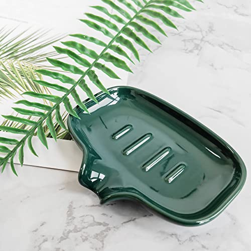 Multi-Color Ceramic Soap Dish for Kitchen or Bathroom, Easy to Clean, Self Draining Soap Holder, Keeps Soap Dry (Green) - color: Green