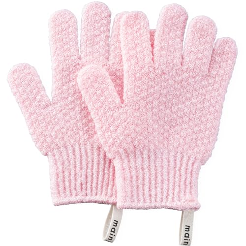 MainBasics Deep Exfoliating Bath Gloves, Pink, 1 Pair | Heavy-Textured Nylon, Shower Scrub, Dead Skin Removal, Machine Washable - color: Soft Pink