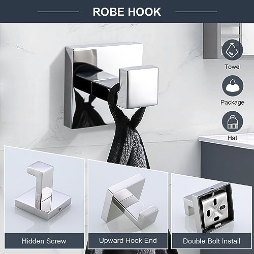 TQKAG 6-Piece Bathroom Towel Bar Sets Polished Chrome 23.6 inch Towel Bar Stainless Steel Towel Ring Coat Hook and Toilet Paper Holder Bathroom Hardware Set Wall Mounted Bathroom Accessories Kit - color: Polished Chrome, size: 6-Pieces Set-A