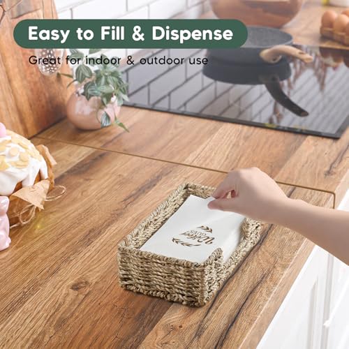 Napkin Holder for Bathroom, Woven Wicker Seagrass Guest Towel Holder Tray, Disposable Paper Hand Towel Holder for Bathroom Accessories, Dinner Napkin Holder for Kitchen Table Party - color: Light Brown, size: 9.45"L x 5.43"W x 2.91"H