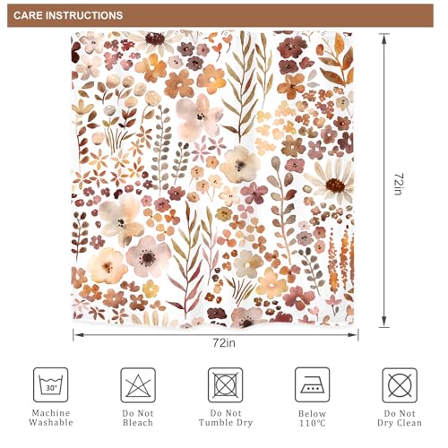 Riyidecor Fall Autumn Shower Curtain for Bathroom Decor 72Wx72H Cute Floral Flower Nature Watercolor Rustic Botanical Plant Herbs Art Printed Fabric Polyester Waterproof 12 Pack Plastic Hooks - color: D-burnt Orange, size: 72"W x 72"L (Pack of 1)