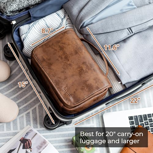 Elviros Hanging Toiletry Bag Removable Travel Bag PU leather Makeup Cosmetic Organizer Kit, Dark Brown - color: Dark Brown, size: 1 Pack
