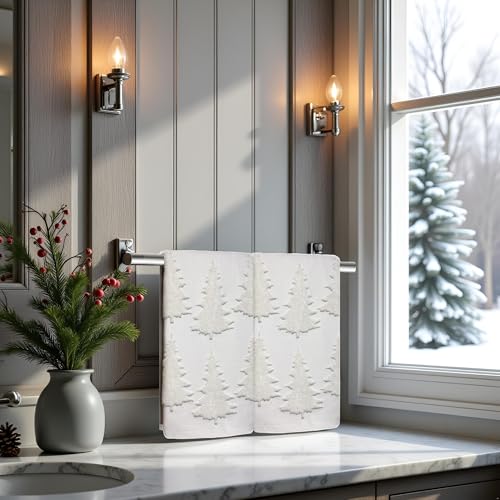 2 Pack Christmas Tree Hand Towels 100% Cotton Jacquard Holiday Kitchen Dish Towels Retro Neutral Beige Bathroom Towels Set Gift Seasonal Xmas Winter Bathroom Decor (Beige Christmas Tree) - color: Beige Christmas Tree