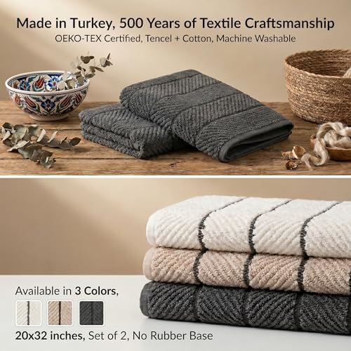 Herringbone Bath Mat Set of 2, Turkish Cotton Tencel Blend, Absorbent Quick Dry, 20x32 Inch, Oeko-TEX Certified, Made in Turkey - color: Anthracite Gray