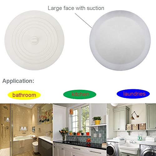 V-TOP Tub Stopper 2 Pack, 6 inches Large Silicone Drain Plug Hair Stopper Flat Suction Cover for Kitchen Bathroom and Laundry - color: 6" White