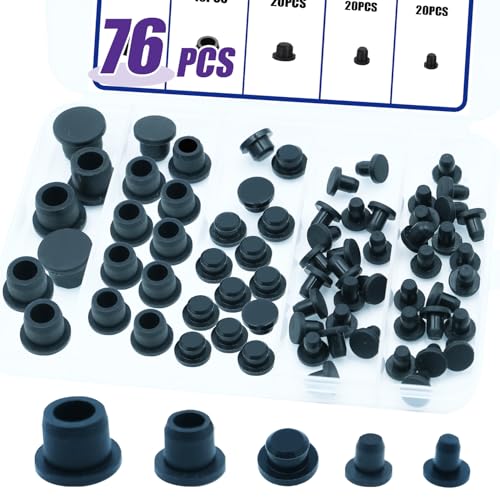 76PCS Black Hole Plugs Silicone Stoppers Assortment Kit Small Rubber Plugs for Round Holes, Flexible Rubber Stoppers Waterproof Tube Plugs T-Type, Used for Sealing Plugs Bathtub Jet Covers - color: Black, size: 5 Size(1/5"~1/2")