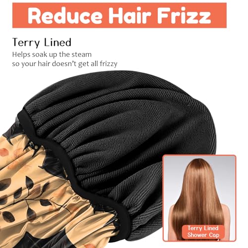 Luxury Shower Cap Terry Lined Reusable Triple Layer Waterproof Hair Elastic Caps Shower Bath Hat for Women Girls Cute Aesthetic-Orange Bat - color: AL13-Orange Bat