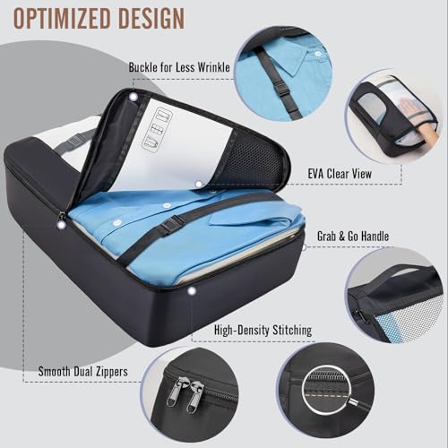 Veken 10 Set Packing Cubes for Travel Essentials,Anti-Wrinkle Buckled Suitcase Organizer for Shoe & Toiletry Bag,Carry On Luggage Bag with 99+ Count Mesh Holes for Airplane & College Dorm Accessories - color: 01 Black