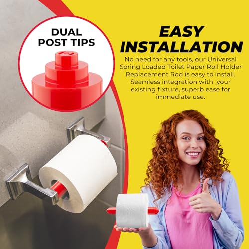 Qualihome RED Universal Plastic Spring Loaded Toilet Paper Roll Holder Replacement Rod, RED Toilet Paper Roll Replacement Rod - color: Red