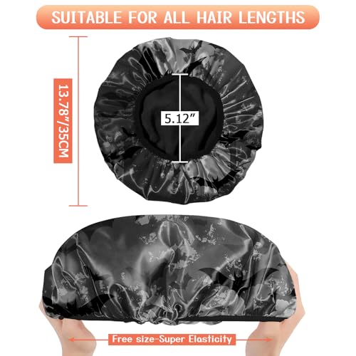 Luxury Shower Cap Terry Lined Reusable Triple Layer Waterproof Hair Elastic Caps Shower Bath Hat for Women Girls Cute Aesthetic-Black Bat - color: AL12-Black Bat