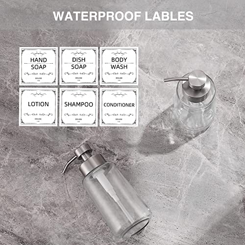 Soap Dispenser, Glass Hand Soap Dispenser with Rust Proof Pump, 16oz Liquid Soap Container with Waterproof Labels, Dish & Hand Soap Pump for Bathroom, Kitchen, Brushed Nickel, Pack of 2 - color: Brushed Nickel